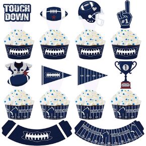 48pcs Cowboy Football Cupcake Toppers أغلفة رعاة البقر ديكور حفلة كرة قدم أمريكا