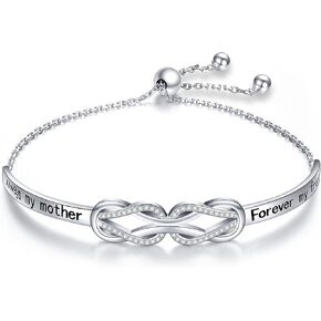 925 Sterling Silver Knot Inspirational Bracelet Engraved Always My Sister/Mother, Forever My Friend Adjustable Sister/Mother Bracelets Friendship Jewelry for Women