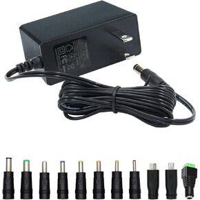 12V 2A 24W Power Supply Adapter with 11 Interchangeable Jacks Plug, 1 Pack