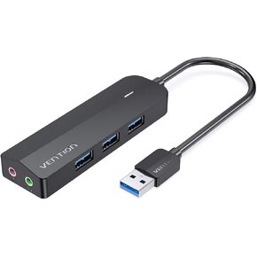 VENTION USB 3.0 Hub 3-Port USB Sound Card 2 in 1 External Stereo Audio Adapter 3.5mm with Headphone and Microphone High Speed for Laptop Computer Mac OS Windows Linux