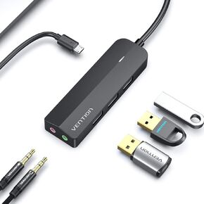 VENTION USB 3.0 Hub 3-Port USB Sound Card 2 in 1 External Stereo Audio Adapter 3.5mm with Headphone and Microphone High Speed for Laptop Computer Mac OS Windows Linux in Kuwait