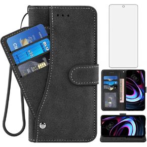Asuwish Compatible with Motorola Moto Edge 2021/MotoEdge 5G UW Wallet Case and Tempered Glass Screen Protector Flip Credit Card Holder Stand Cell Accessories Phone Cover for MotoEdge5GUW Women Purple