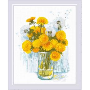 RIOLIS - Sunny Dandelions 2229, Floral Cross Stitch Kits 9½"x11¾, Cross Stitch for Beginners & Advanced, Crossstitching Kits Adult, Counted Stitching Kits, Embroidery Kit