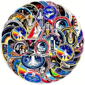 ملصقات Chnlml 45pcs Space NASA - شارات الفينيل المقاومة للماء لزجاجات المياه وأجهزة الكمبيوتر المحمولة وألواح التزلج والسيارات - حزمة ملصقات الأطفال والكبار (2-3.5 بوصة) ، لا تصاميم تكرار