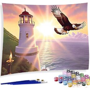 Paint by Numbers for Adults Animal, DIY Oil Painting Seaside Lighthouse Eagle Acrylic Paint by Number Kits for Kids Adults Beginner for Home Wall Decor 16x20 inch