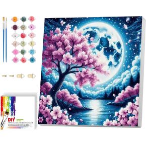 Arttoplus Moon Paint by Numbers Kit for Adults with Frame-Landscape Adult Paint by Number Kits with Frame,Landscape Paint by Number Adult for Gift Home Wall Decor 12x12inch(Without Easel)