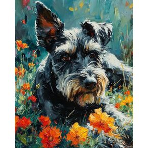 الطلاء Vnuiehg بالأرقام ، Schnauzer Rolling في العشب ، الحرف الكبار الطلاء البالغ من أدوات عدد ، فنيات الحرف للديكور المنزلي (لا إطار ، 16 × 20 بوصة)