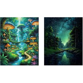 ldazao 2 Pack Paint by Numbers Kit for Adults Beginner Mushrooms Forest Adult Paint by Number Kits On Canvas Adults' Paint-by-Number Kits DIY Oil Painting Kits for Gift Wall Decor 16x20 Inch
