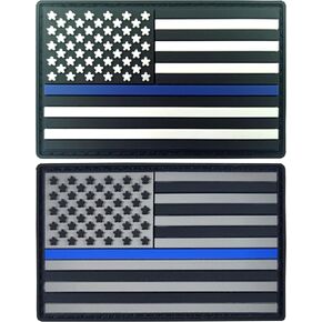 Newperlite Thin Blue Line American Flag Patch Police Pvc Patches Tactical PVC مع Hook Fortener ، 2 Pack