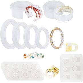 مجموعة قوالب مجوهرات 8pcs 8pcs ، 6pcs قوالب راتنجات سوار كبيرة + 2pcs قالب حلقة راتنجات الراتنج ، وصب الايبوكسي للمسورة ، والخواتم ، والقلائد ، والأقراط ، والمعلقات ، وسلاسل المفاتيح ، وأحجام متعددة