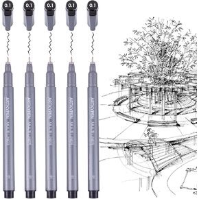 Micro Fineliner Drawing Art Arms: 10 أحجام مجموعة قلم حبر سوداء مقاومة للماء ، مستلزمات الفنانين للبالغين يرسمون أنيمي مانجا مانجا للألوان المائية الرسامين الفنيين