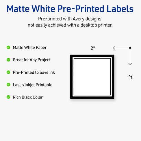 Avery Printable Square Labels, Double Black Border, 2" x 2", Matte White Square Labels, Permanent, Laser/Inkjet, 120ct, Great for Product Labels in Saudi Arabia
