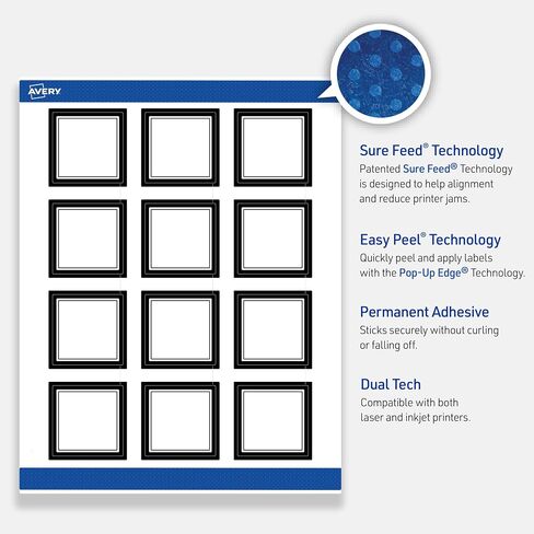 Avery Printable Square Labels, Double Black Border, 2" x 2", Matte White Square Labels, Permanent, Laser/Inkjet, 120ct, Great for Product Labels in Saudi Arabia