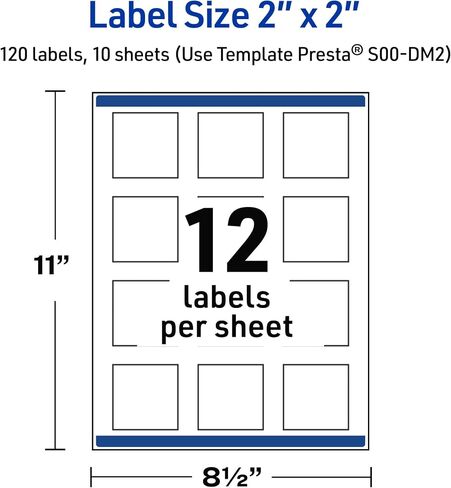 Avery Printable Square Labels, Double Black Border, 2" x 2", Matte White Square Labels, Permanent, Laser/Inkjet, 120ct, Great for Product Labels in Saudi Arabia