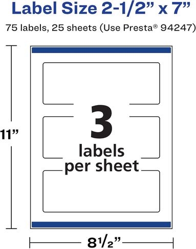 Avery Durable Waterproof Rectangle Labels with Sure Feed, 2.5" x 7", 30 Oil and Tear-Resistant Waterproof Labels, Print-to-The-Edge, Laser/Pigment-Based Inkjet Printable Labels in Saudi Arabia