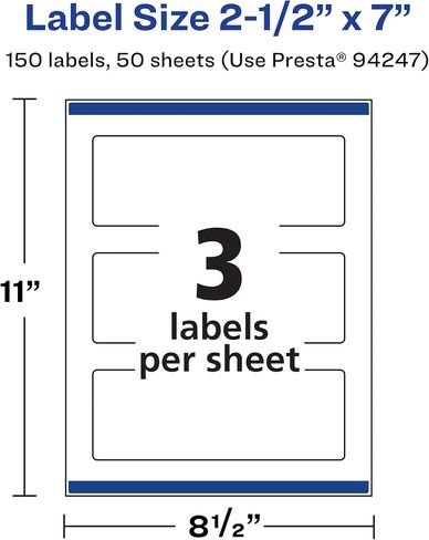 Avery Durable Waterproof Rectangle Labels with Sure Feed, 2.5" x 7", 30 Oil and Tear-Resistant Waterproof Labels, Print-to-The-Edge, Laser/Pigment-Based Inkjet Printable Labels in Saudi Arabia