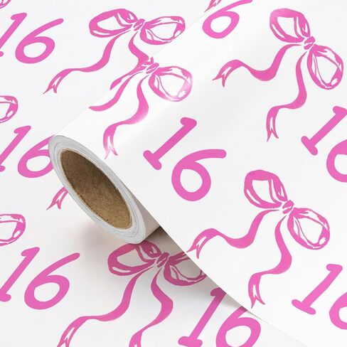 WRAPAHOLIC 13th Birthday Wrapping Paper Roll - Mini Roll - 17 Inch x 16.5 Feet - Pink Bow Wrapping Paper for Girls Birthday, Baby Shower, Party in Saudi Arabia