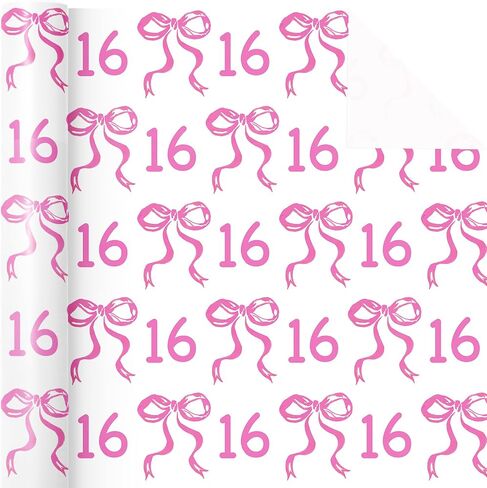 WRAPAHOLIC 13th Birthday Wrapping Paper Roll - Mini Roll - 17 Inch x 16.5 Feet - Pink Bow Wrapping Paper for Girls Birthday, Baby Shower, Party in Saudi Arabia