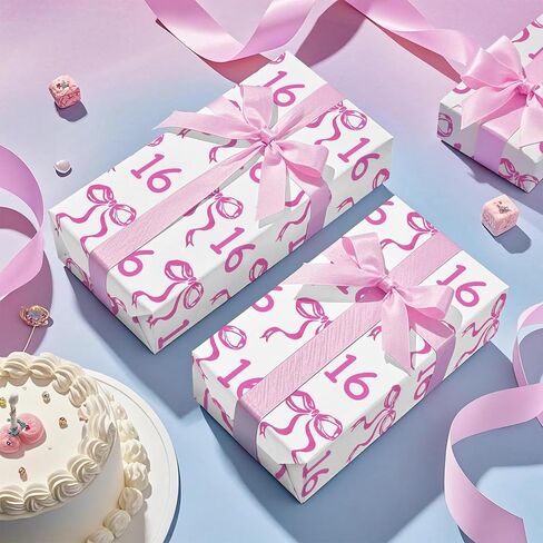 WRAPAHOLIC 13th Birthday Wrapping Paper Roll - Mini Roll - 17 Inch x 16.5 Feet - Pink Bow Wrapping Paper for Girls Birthday, Baby Shower, Party in Saudi Arabia
