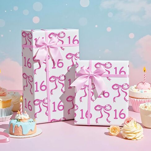 WRAPAHOLIC 13th Birthday Wrapping Paper Roll - Mini Roll - 17 Inch x 16.5 Feet - Pink Bow Wrapping Paper for Girls Birthday, Baby Shower, Party in Saudi Arabia