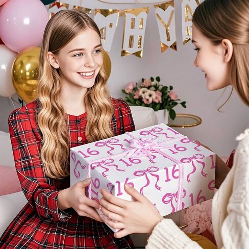 WRAPAHOLIC 13th Birthday Wrapping Paper Roll - Mini Roll - 17 Inch x 16.5 Feet - Pink Bow Wrapping Paper for Girls Birthday, Baby Shower, Party in Saudi Arabia
