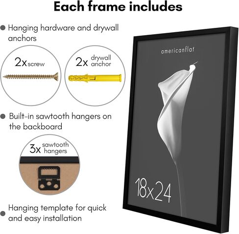 إطار ملصق Americanflat مقاس 16 × 24 باللون الأسود - إطار قولبة عميق مع غطاء زجاجي ومعدات تعليق متضمنة لعرض الحائط in Kuwait