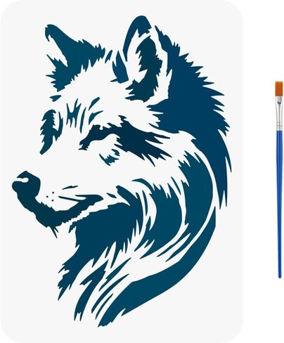 Stinginspire Wolf Stencil مع فرشاة الطلاء 11.7x7.9 بوصة واقعية الذئب الاستنسل الذئب نمط الاستنسل القابل لإعادة الاستخدام للذئب اللوحة استنسل مواضيع حيوان الذئ in Kuwait