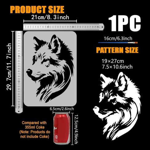 Stinginspire Wolf Stencil مع فرشاة الطلاء 11.7x7.9 بوصة واقعية الذئب الاستنسل الذئب نمط الاستنسل القابل لإعادة الاستخدام للذئب اللوحة استنسل مواضيع حيوان الذئ in Kuwait