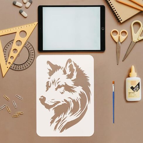 Stinginspire Wolf Stencil مع فرشاة الطلاء 11.7x7.9 بوصة واقعية الذئب الاستنسل الذئب نمط الاستنسل القابل لإعادة الاستخدام للذئب اللوحة استنسل مواضيع حيوان الذئ in Kuwait