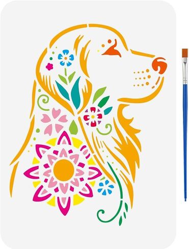 Stinginspire Wolf Stencil مع فرشاة الطلاء 11.7x7.9 بوصة واقعية الذئب الاستنسل الذئب نمط الاستنسل القابل لإعادة الاستخدام للذئب اللوحة استنسل مواضيع حيوان الذئ in Kuwait