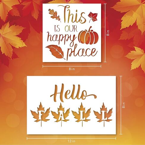 8Pcs Autumn Fall Painting Stencils Thanksgiving Drawing Templates Stencils Plastic Templates for DIY Art Craft Home Decor Maple Leaves Pumpkin Wreath Wheat Ears Scarecrow Stencils in Saudi Arabia