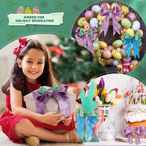 Hanaive Easter Ribbon Glitter Wired Happy Easter Ribbon Decor for Gifts Wrapping Bouquet Floral Bow DIY Craft(1.5'',Pink, Purple, Green, Blue) in Saudi Arabia