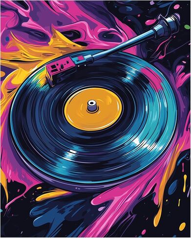 Spinning Vinyl Record Paint by Numbers for Beginners, Cool Vinyl Record Paint by Number Kits for Adults, Colorful Vinyl Record Acrylic Paints Oil Painting for Home Decor(16×20inches, No Frame) in Kuwait