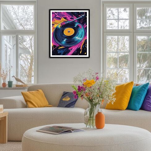 Spinning Vinyl Record Paint by Numbers for Beginners, Cool Vinyl Record Paint by Number Kits for Adults, Colorful Vinyl Record Acrylic Paints Oil Painting for Home Decor(16×20inches, No Frame) in Kuwait