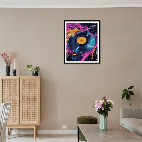 Spinning Vinyl Record Paint by Numbers for Beginners, Cool Vinyl Record Paint by Number Kits for Adults, Colorful Vinyl Record Acrylic Paints Oil Painting for Home Decor(16×20inches, No Frame) in Kuwait