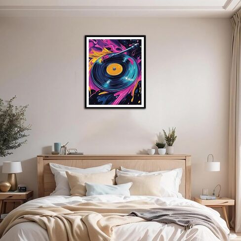 Spinning Vinyl Record Paint by Numbers for Beginners, Cool Vinyl Record Paint by Number Kits for Adults, Colorful Vinyl Record Acrylic Paints Oil Painting for Home Decor(16×20inches, No Frame) in Kuwait