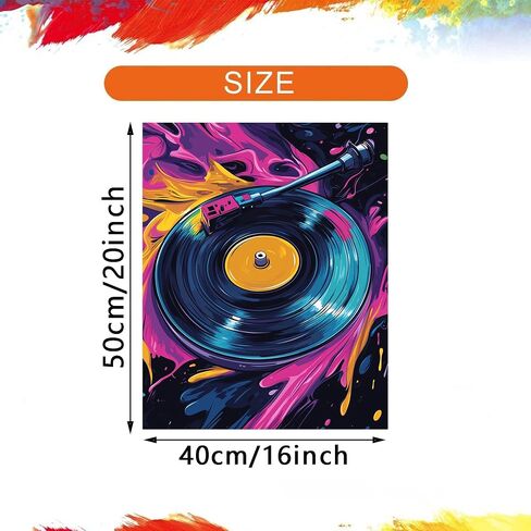 Spinning Vinyl Record Paint by Numbers for Beginners, Cool Vinyl Record Paint by Number Kits for Adults, Colorful Vinyl Record Acrylic Paints Oil Painting for Home Decor(16×20inches, No Frame) in Kuwait