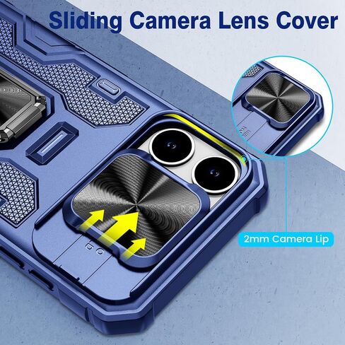 VEGO Case for iPhone 16 Pro Max, Slide Camera Cover & Privacy Screen Protector & 360°Rotatable Ring Kickstand Military Grade Heavy Duty Protection Case for iPhone 16 ProMax 2024 5G 6.9 Inch - Black in Kuwait