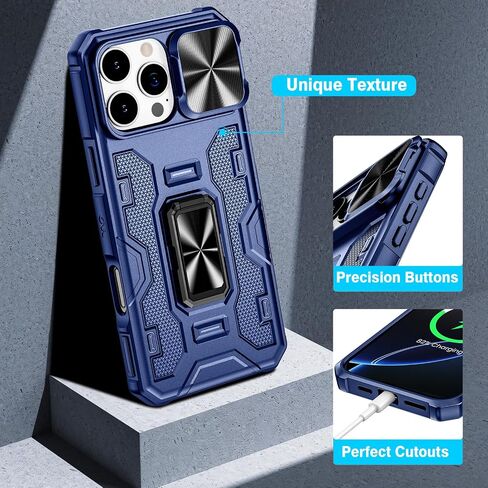 VEGO Case for iPhone 16 Pro Max, Slide Camera Cover & Privacy Screen Protector & 360°Rotatable Ring Kickstand Military Grade Heavy Duty Protection Case for iPhone 16 ProMax 2024 5G 6.9 Inch - Black in Kuwait