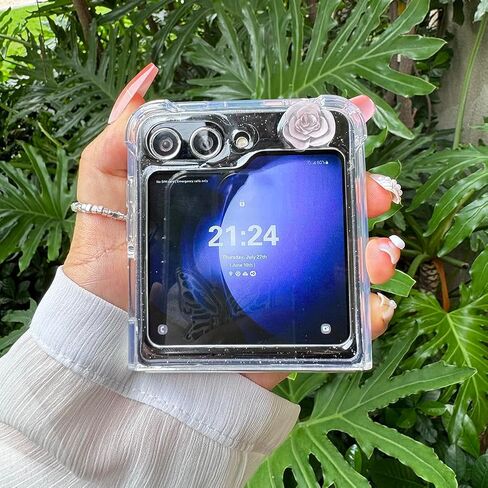 Elegant Woman Case for Galaxy Z Flip 5 with 3D White Bows and Pearls, Cute Girls Case for Samsung Galaxy Z Flip 5 Shockproof with Corner Protection and TPU Bumper, Lovely Case for Z Flip 5 -Bows in Kuwait
