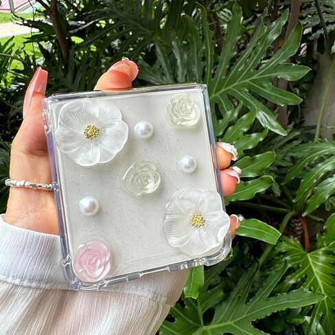 Elegant Woman Case for Galaxy Z Flip 5 with 3D White Bows and Pearls, Cute Girls Case for Samsung Galaxy Z Flip 5 Shockproof with Corner Protection and TPU Bumper, Lovely Case for Z Flip 5 -Bows in Kuwait