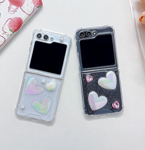 Elegant Woman Case for Galaxy Z Flip 5 with 3D White Bows and Pearls, Cute Girls Case for Samsung Galaxy Z Flip 5 Shockproof with Corner Protection and TPU Bumper, Lovely Case for Z Flip 5 -Bows in Kuwait