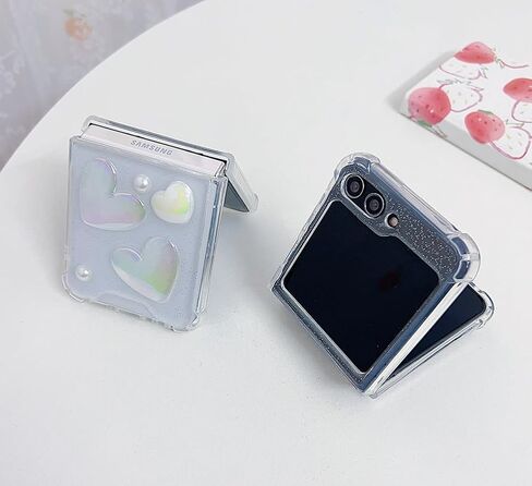 Elegant Woman Case for Galaxy Z Flip 5 with 3D White Bows and Pearls, Cute Girls Case for Samsung Galaxy Z Flip 5 Shockproof with Corner Protection and TPU Bumper, Lovely Case for Z Flip 5 -Bows in Kuwait