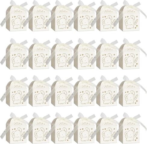 24pcs Elephant Shower Favor Boxes,Cute Laser Cut Box with Ribbon,Hollow Out Elephant Pattern Candy Boxes for Birthday Party Decoration Supplies (pink) in Kuwait
