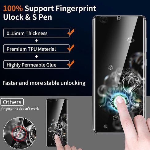 2 Pack Privacy Screen Protector for Samsung Galaxy S21 Ultra[Not Glass], Anti-spy Flexible TPU Screen Protector, Support Fingerprint 3D Curved Full Coverage in Saudi Arabia
