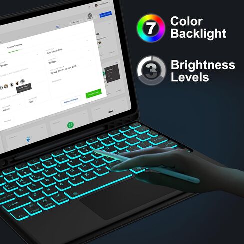 Keyboard Case for Galaxy Tab S10 Plus/S9 Plus/S9FE Plus 12.4 inch, 7 Color Backlit, Rechargeable, Detachable Wireless Bluetooth Keyboard, S Pen Holder, Smart Folio Cover for Samsung Tab S10+/S9+/S9fe+ in Saudi Arabia