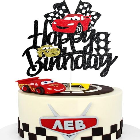 MEMOVAN Two Fast Cake Topper Race Car Birthday Cake Topper Decoration for Racing Car Checkered Flag Themed Girl Boy 3 Years Birthday Party Decoration in Kuwait