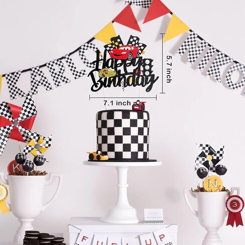 MEMOVAN Two Fast Cake Topper Race Car Birthday Cake Topper Decoration for Racing Car Checkered Flag Themed Girl Boy 3 Years Birthday Party Decoration in Kuwait