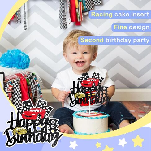 MEMOVAN Two Fast Cake Topper Race Car Birthday Cake Topper Decoration for Racing Car Checkered Flag Themed Girl Boy 3 Years Birthday Party Decoration in Kuwait