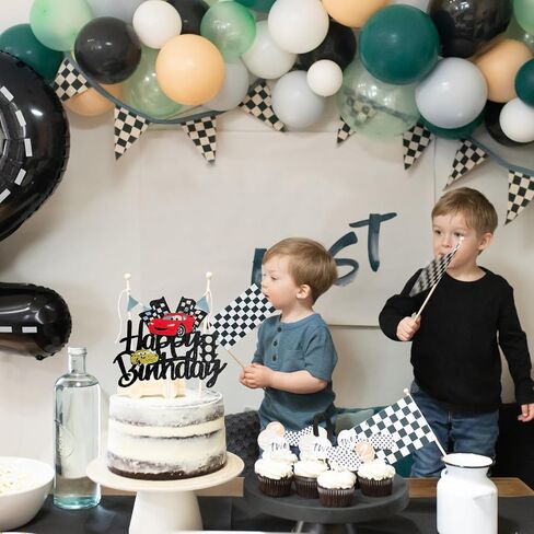 MEMOVAN Two Fast Cake Topper Race Car Birthday Cake Topper Decoration for Racing Car Checkered Flag Themed Girl Boy 3 Years Birthday Party Decoration in Kuwait